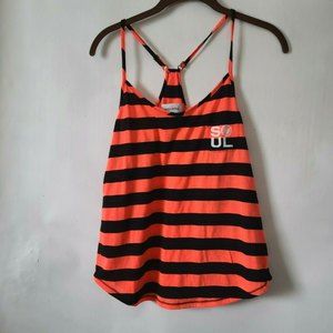 Soul Cycle Racer Back Tank Top Sz S Striped Adjustable Strap Orange Black Pocket